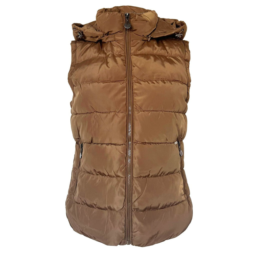 Reitweste spooks Damen Steppweste-mit-abnehmbarer-Kapuze-Edita-sienna hellbraun