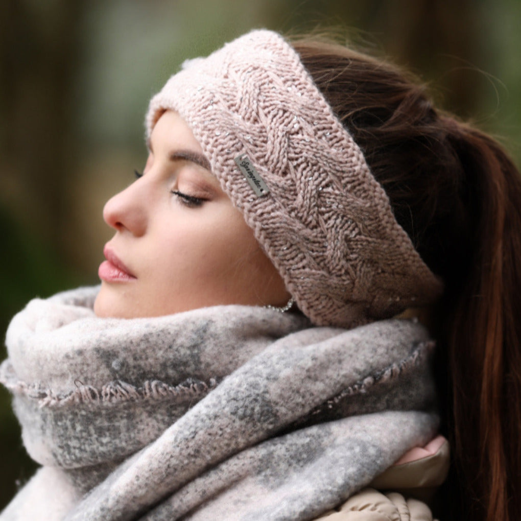 Glitzer,stirnband,rosa,payetten,flecce,saskia,schön,warm,modisch,spooks,krämer