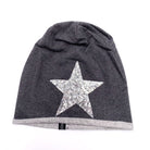 beanie stern  mütze mit stern pailletten silber anthra mütze springstar dünne sommermütze damen anthra