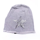 beanie stern  mütze mit stern pailletten silber anthra mütze springstar dünne sommermütze damen hellgrau