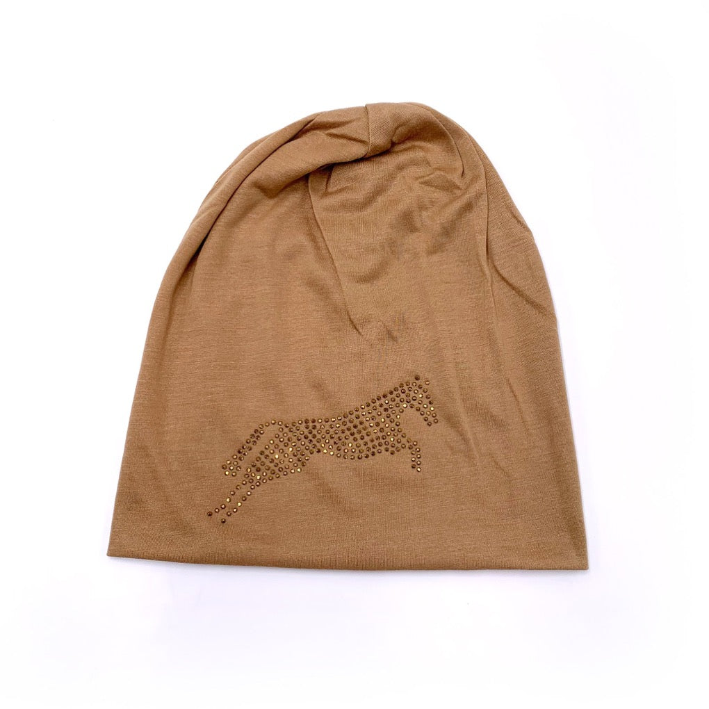 dünne mütze damen sport mädchen amina braun pferde springpferd springstar beanie strass steine glitzer swarovski lässig