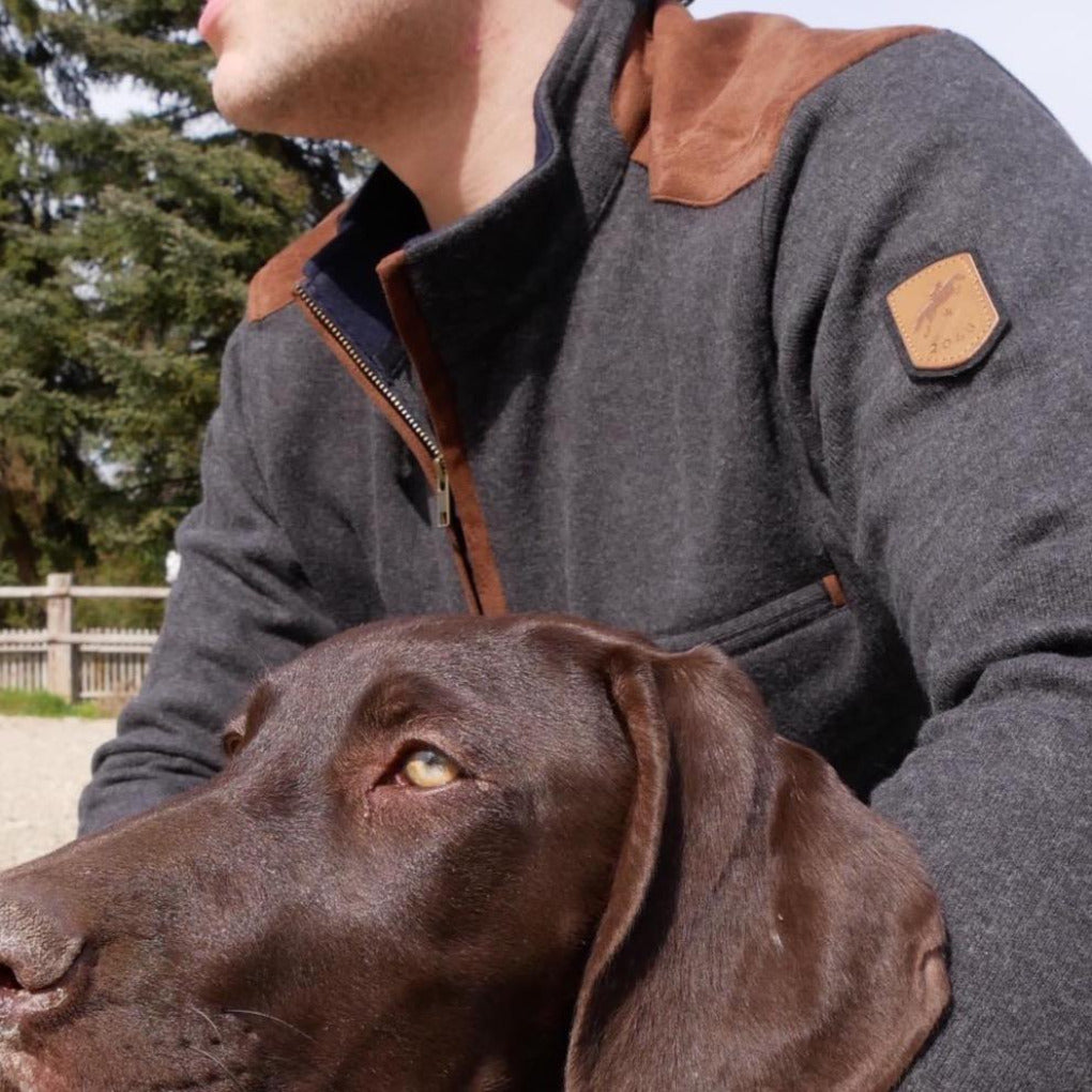 herren-pullover-herrenpullover-zipper-edlerherrenpulli, Lederimitat, Reitpulli, Hoodie, Ledereinsatz, edle Details, Pulli mit lederdetails, blauer Pulli, Anthrazitzit Pulli, springstarherrenpulli