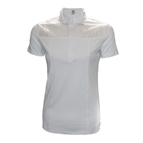 spitzenbluse, spitzenreitbluse, turnierbluse, springstar, turniermode, turnierbluse, reitfashion, horseware, pferde, pferdezubehör, springstar, spooks, weißes turnierhshirt