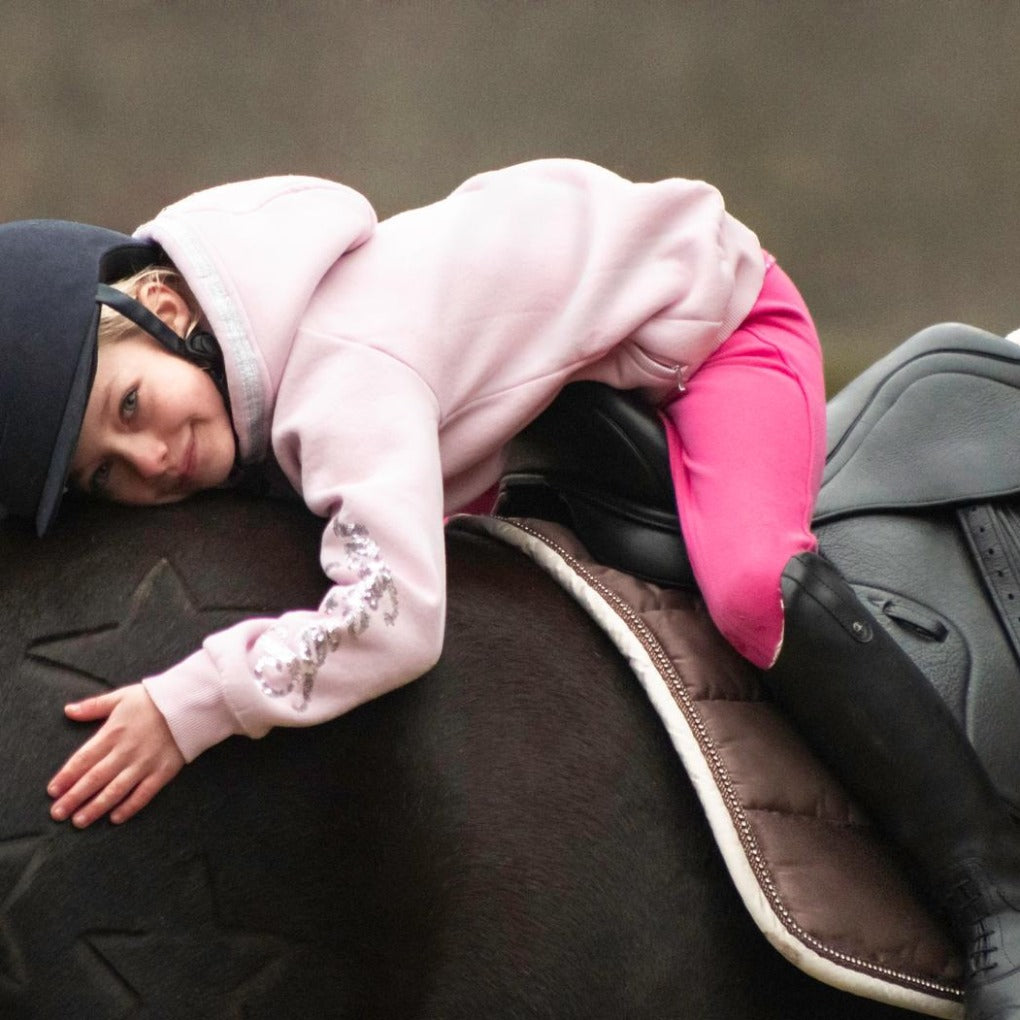 kinder reithose comfy pink mädchen sweatjacke rosa glitzer pferd geschoren sterne