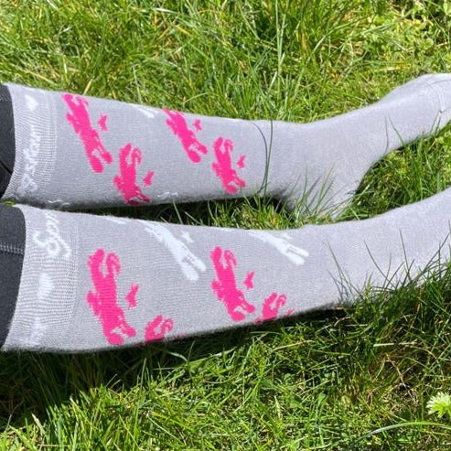 Reitsocken Kinder Grau Pink Pferdemotiv