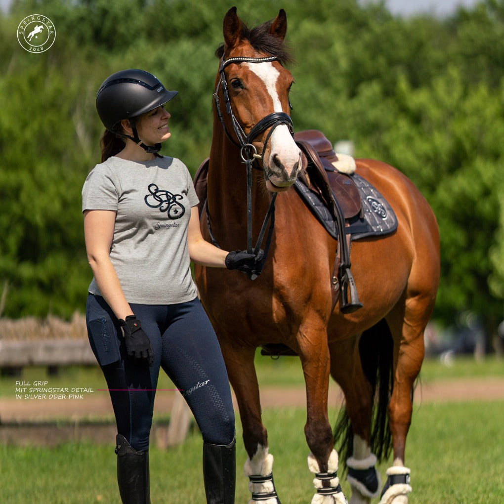 Sommer-Reitleggings Liebesgruß von SPRINGSTAR mit Mesh-Einsätzen in Navy-Silver