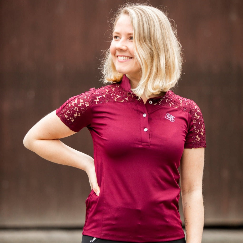 turniershirt glitzer spitze glitzersteine rot bordeaux funktionsshirt kurzarm spooks