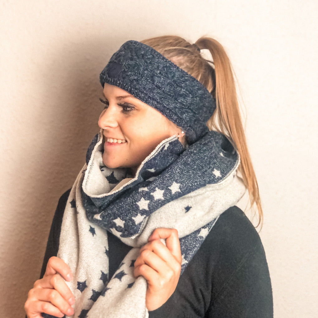 stirnband, gil, blau, reitstirnband, fleecestirnband, Sooks, loesdau, krämer, stirnband reitstall, strickstirnband blau