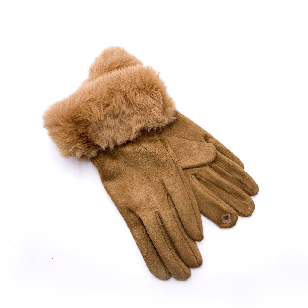 wildleder handschuh amy beige kunstfell touchscreen finger