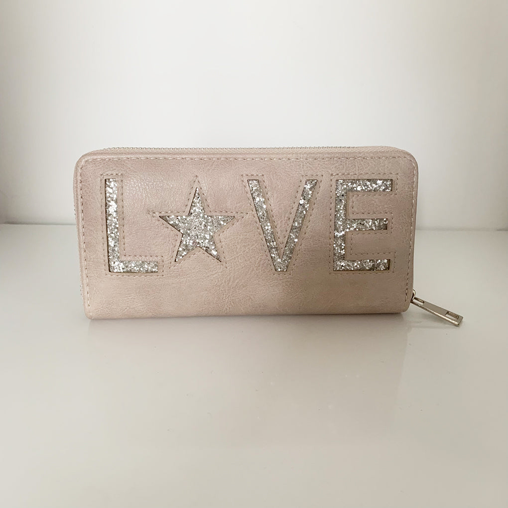 Geldbörse Damen Glitzer rosa alt rosa  Leder Geldbörse Pailletten Love