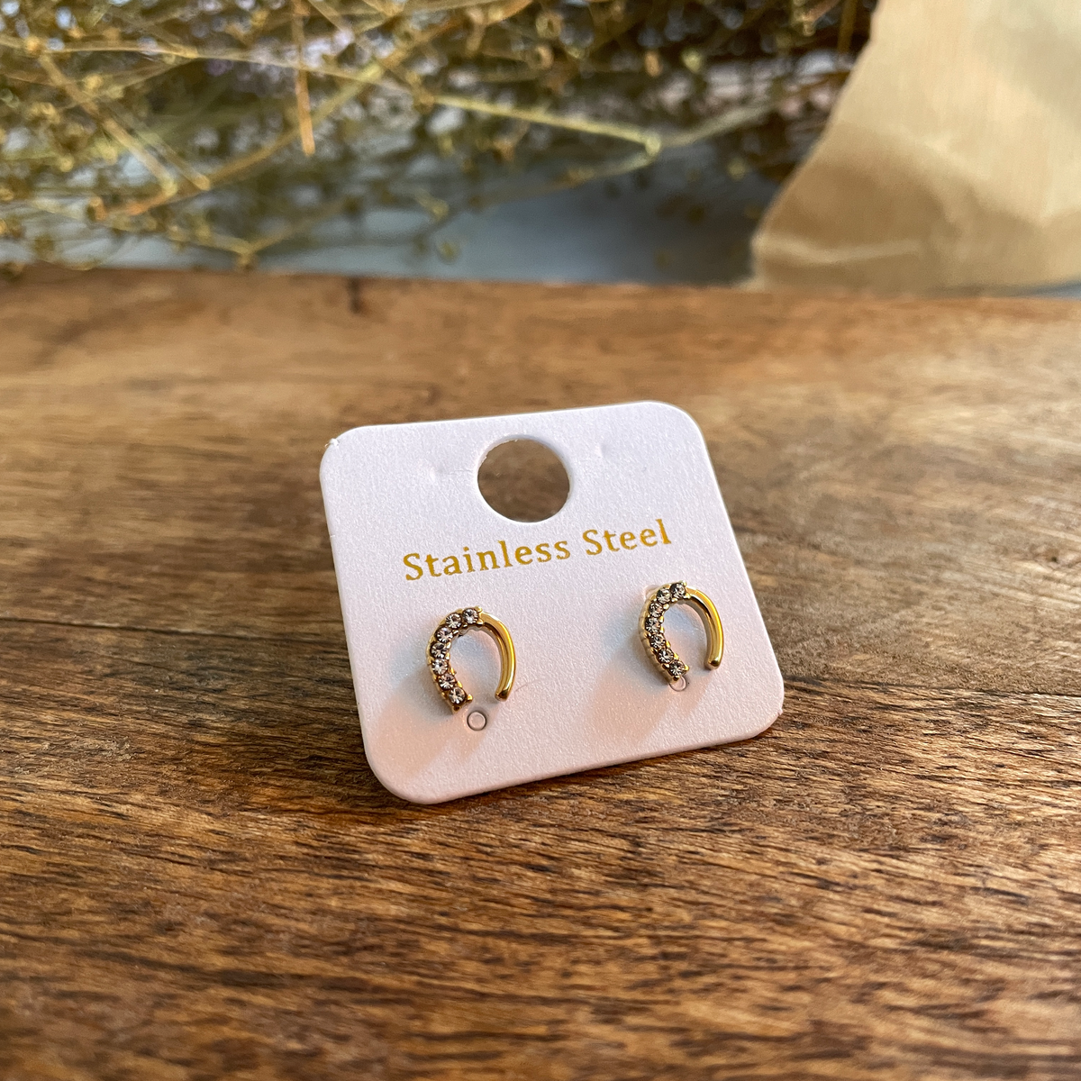 Glücksbringer Ohrstecker Hufeisen Pferd Gold mit Glitzer Stainless steel