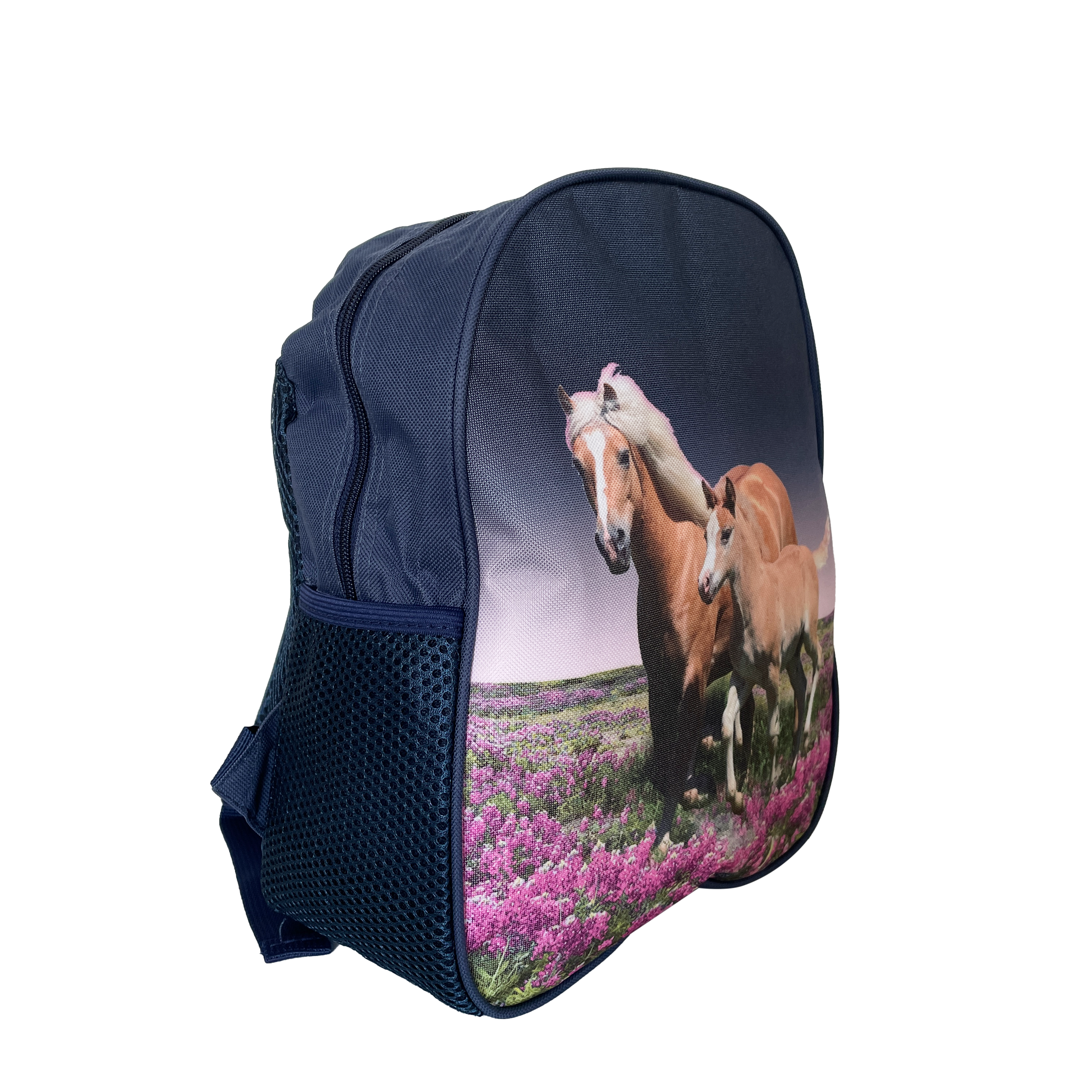 Kinder rucksack pferdemotiv dunkelblau pferd fohlen 