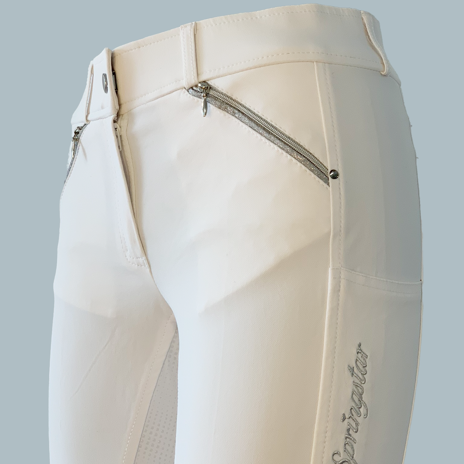 Highwaist-Reithose Tiffy von SPRINGSTAR 2048 in White  mit zwei Handytaschen und Kristall-Applikationen