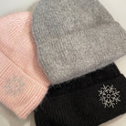 angora mütze beanie wollmütze winter damen glitzer strass schneeflocke rosa grau schwarz weiches fleecefutter gefütterte mütze 