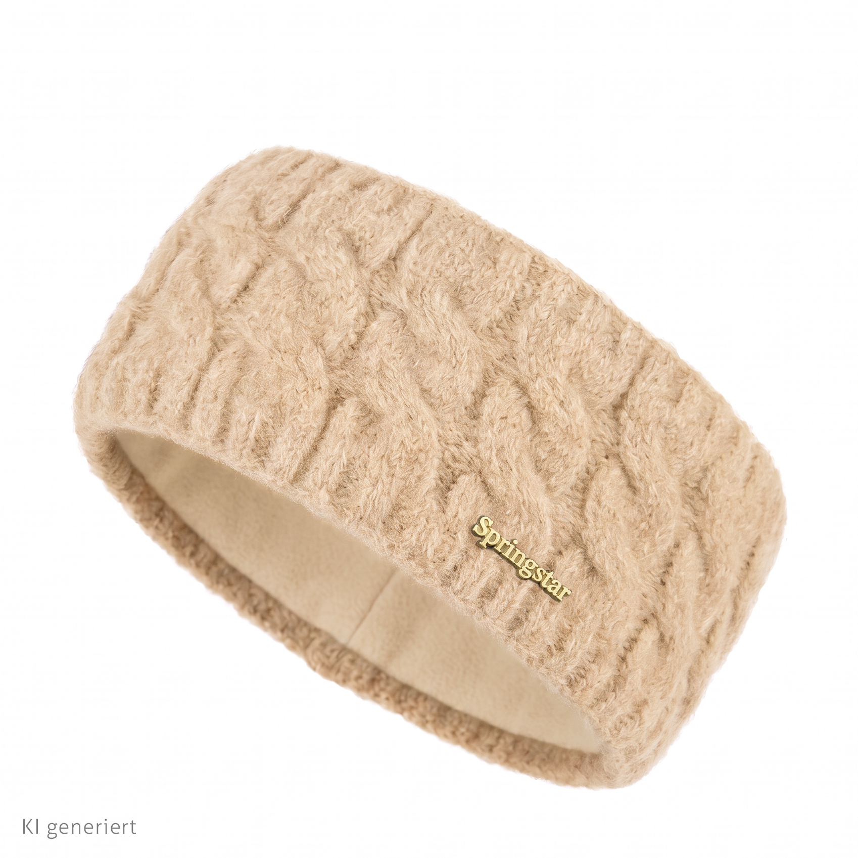 Breites Strickstirnband warm beige