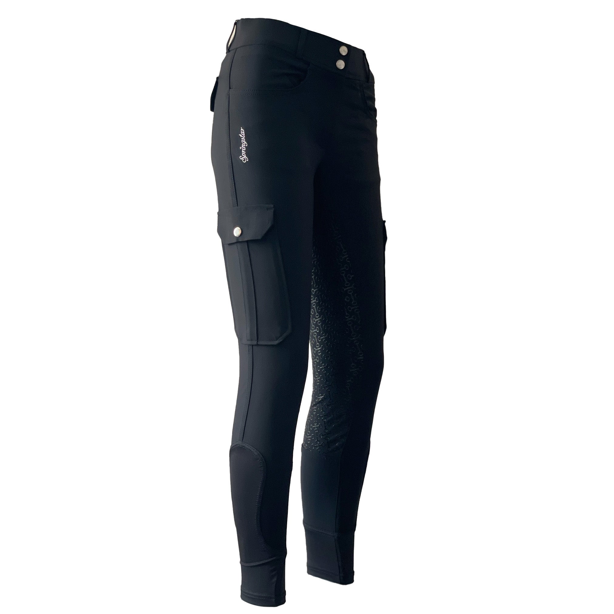 Cargo Reithose Damen schwarz Handytasche Gebiss Silikon Vollbesatz