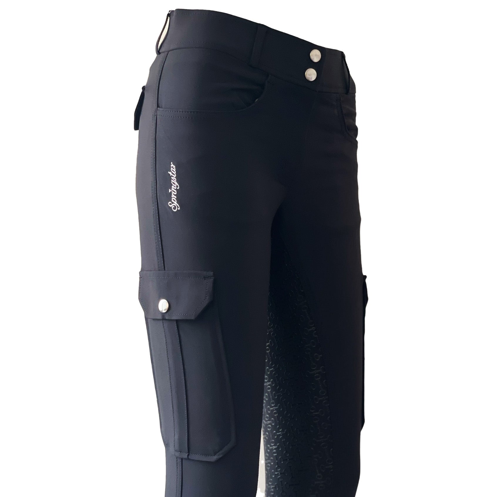 Cargo Reithose Damen schwarz Handytasche Gebiss Silikon Vollbesatz