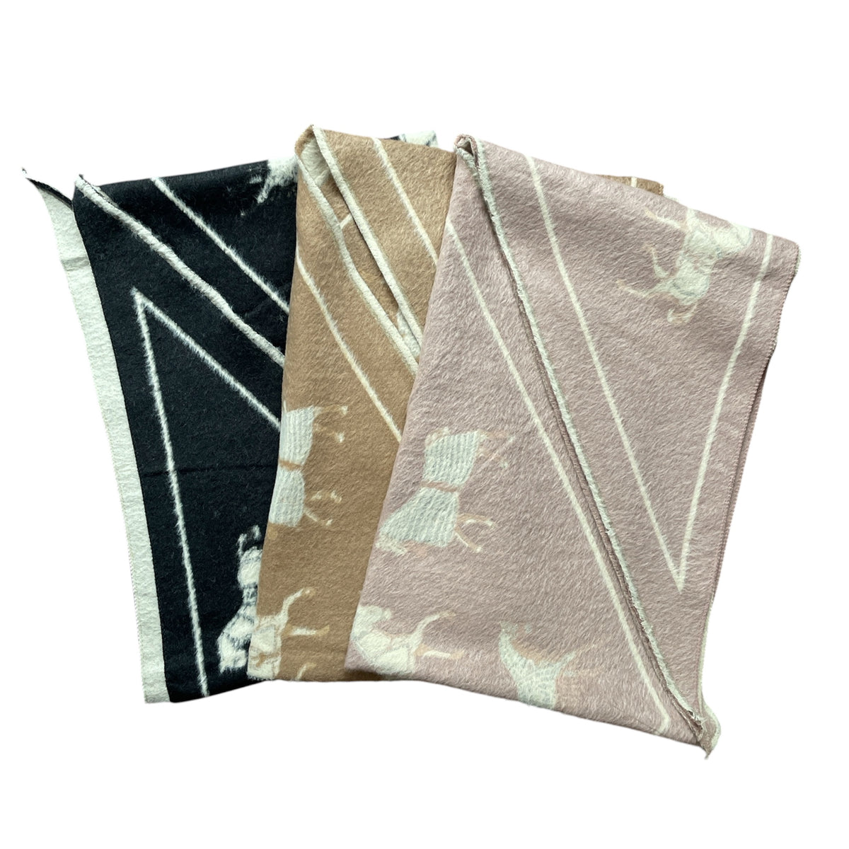 dreiecksschal mit pferdemotiv beige schwarz rosa
