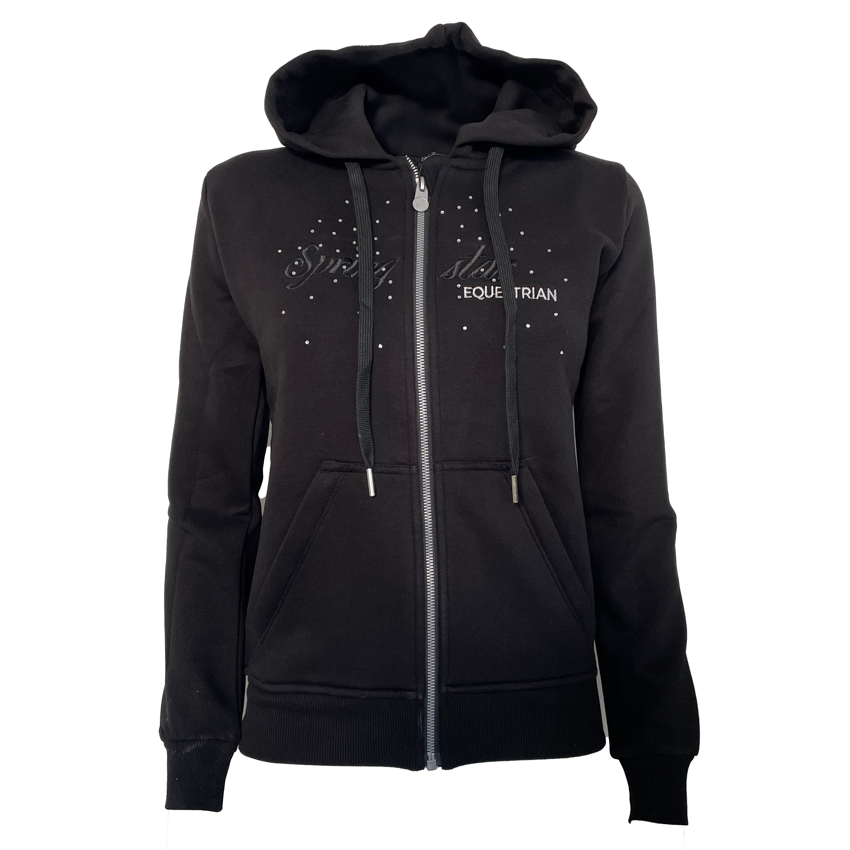 Springstar Damen Hoodie mit Strass schwarz Reitmode Kapuzenpullover Equestrian Glitzer Sweatjacke mit Kapuze Kapuzenjacke mit Glitzerdetails sportlicher Hoodie Reitbekleidung Damen Freizeitmode Reitsport