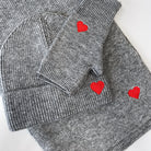 winter strick set mütze schal handschuhe springstar herz details grau