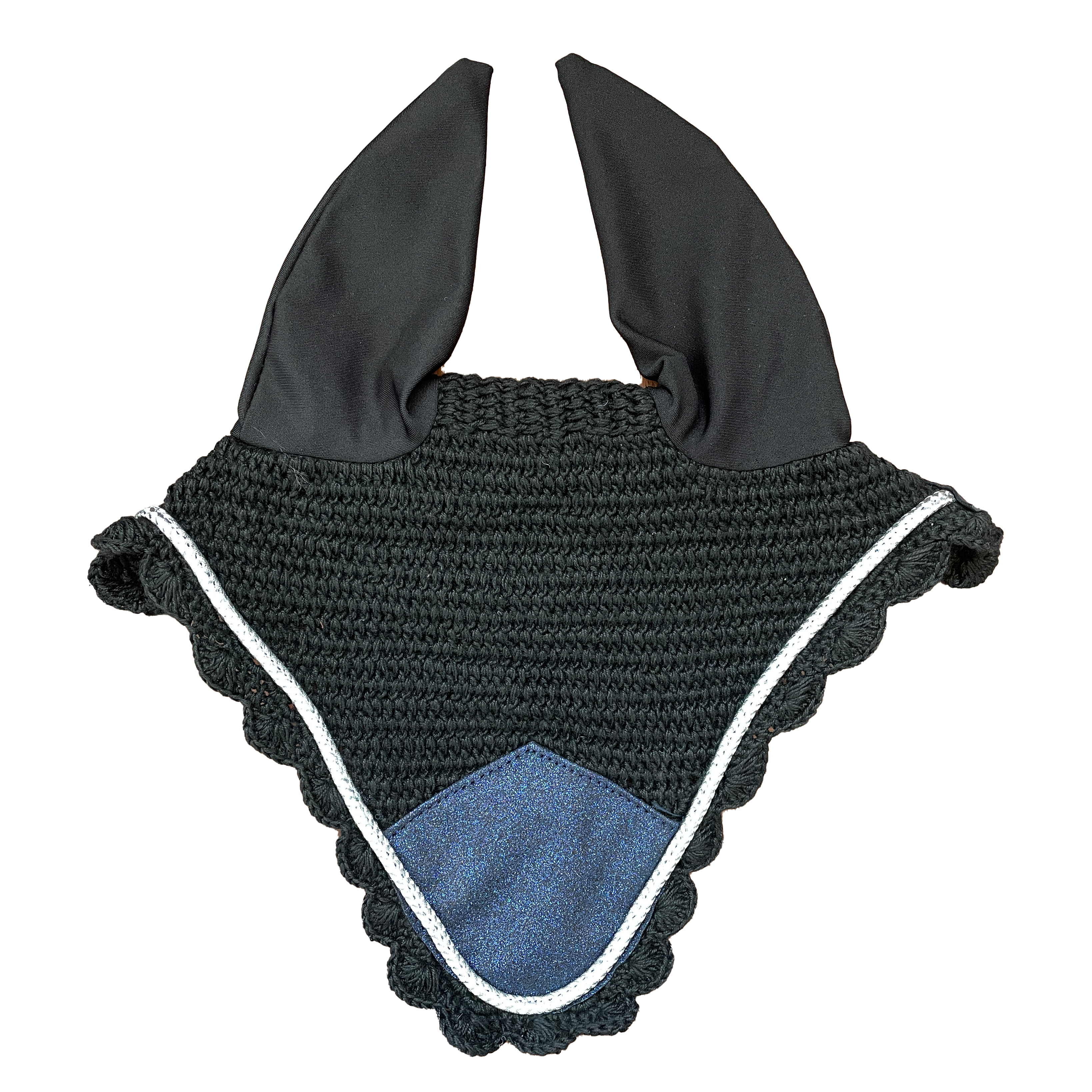 Fliegenhaube fliegenohren schwarz silber blau glitzer