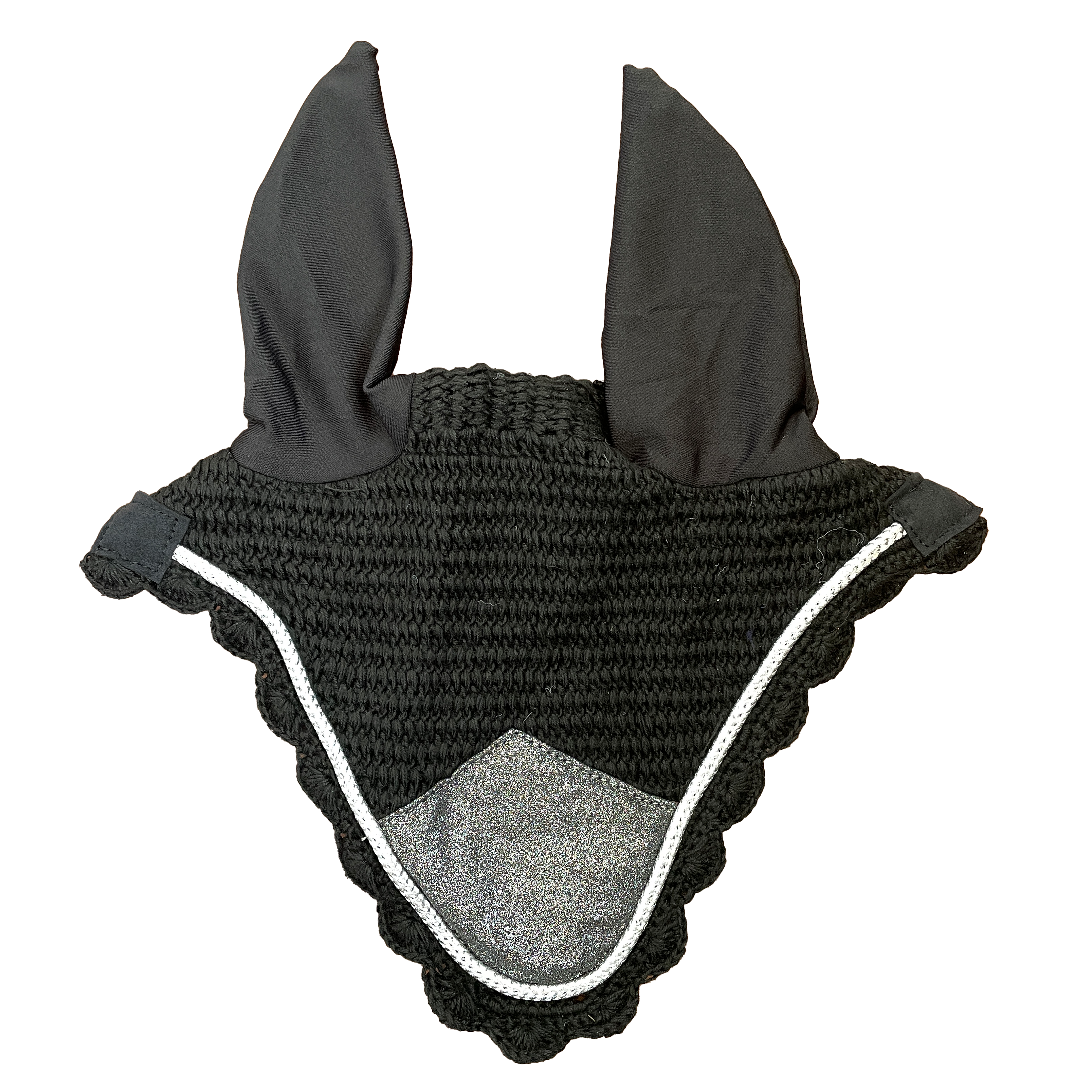 Fliegenhaube fliegenohren schwarz silber glitzer