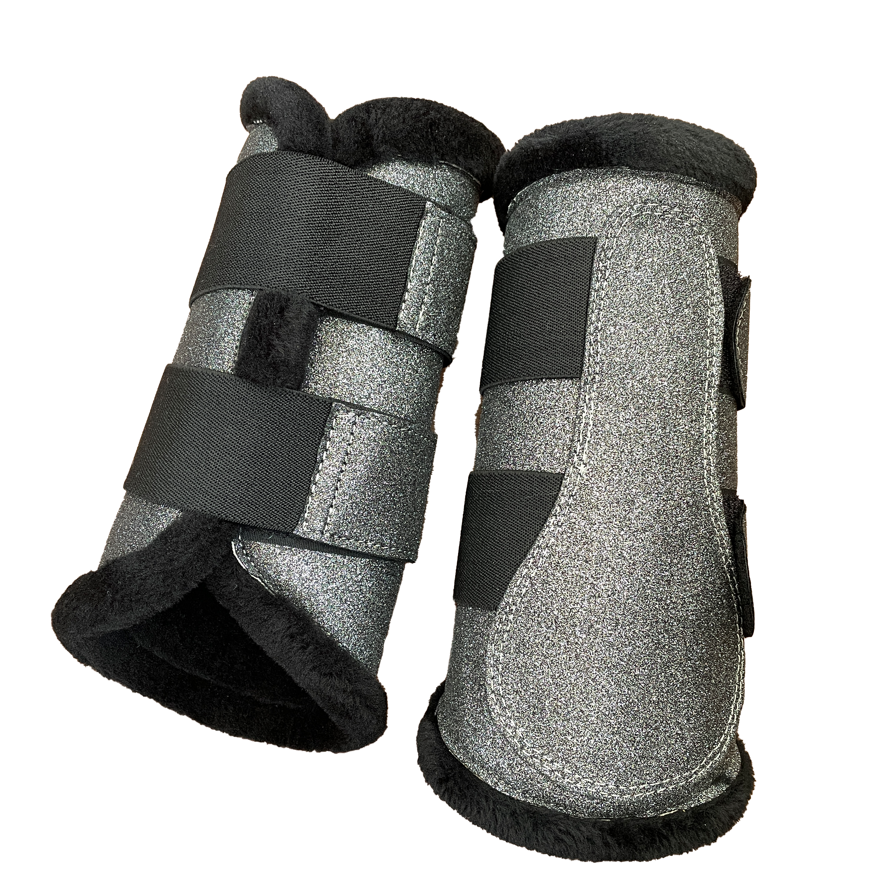 gamaschen hinten softgamasche streichkappen kunstfell schwarz silber glitzer 
