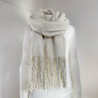 weicher glitzer schal goldfäden wollschal creme weiß