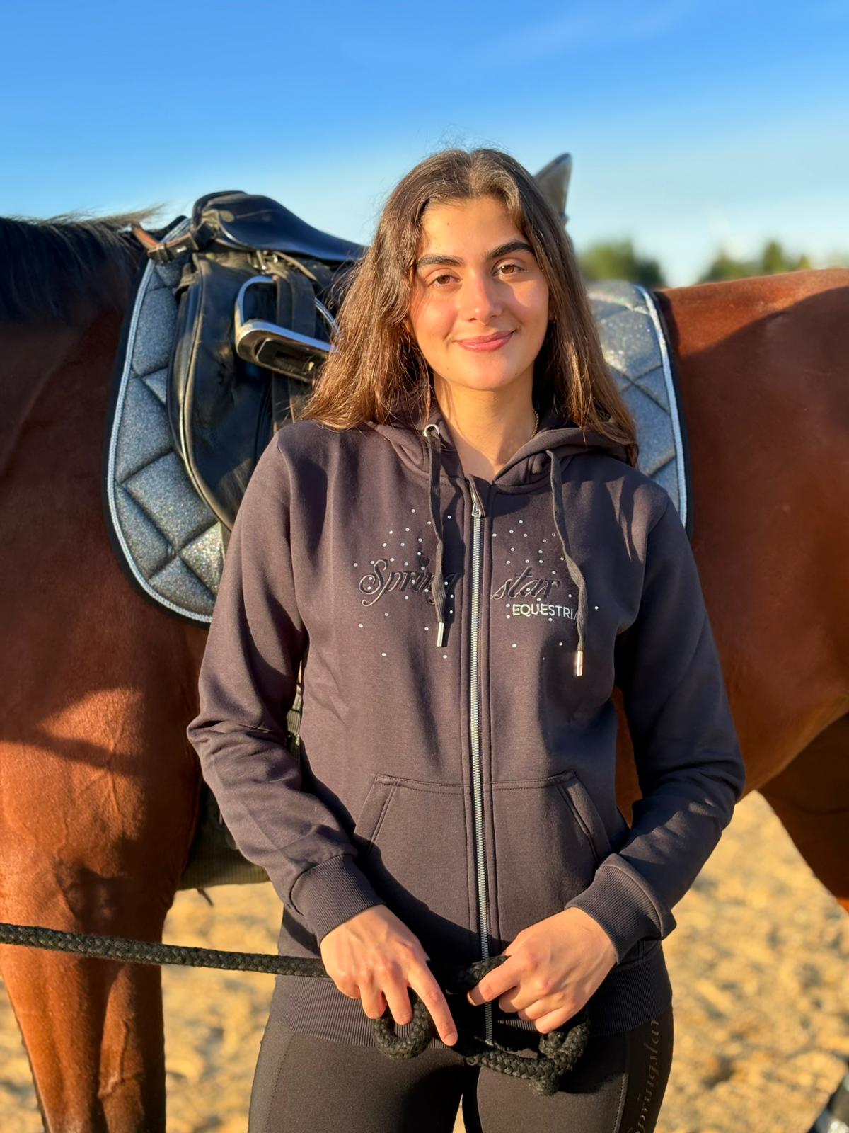 Springstar Damen Hoodie mit Strass Anouk dunkelblau navy Reitmode Kapuzenpullover Equestrian Glitzer Sweatjacke mit Kapuze
