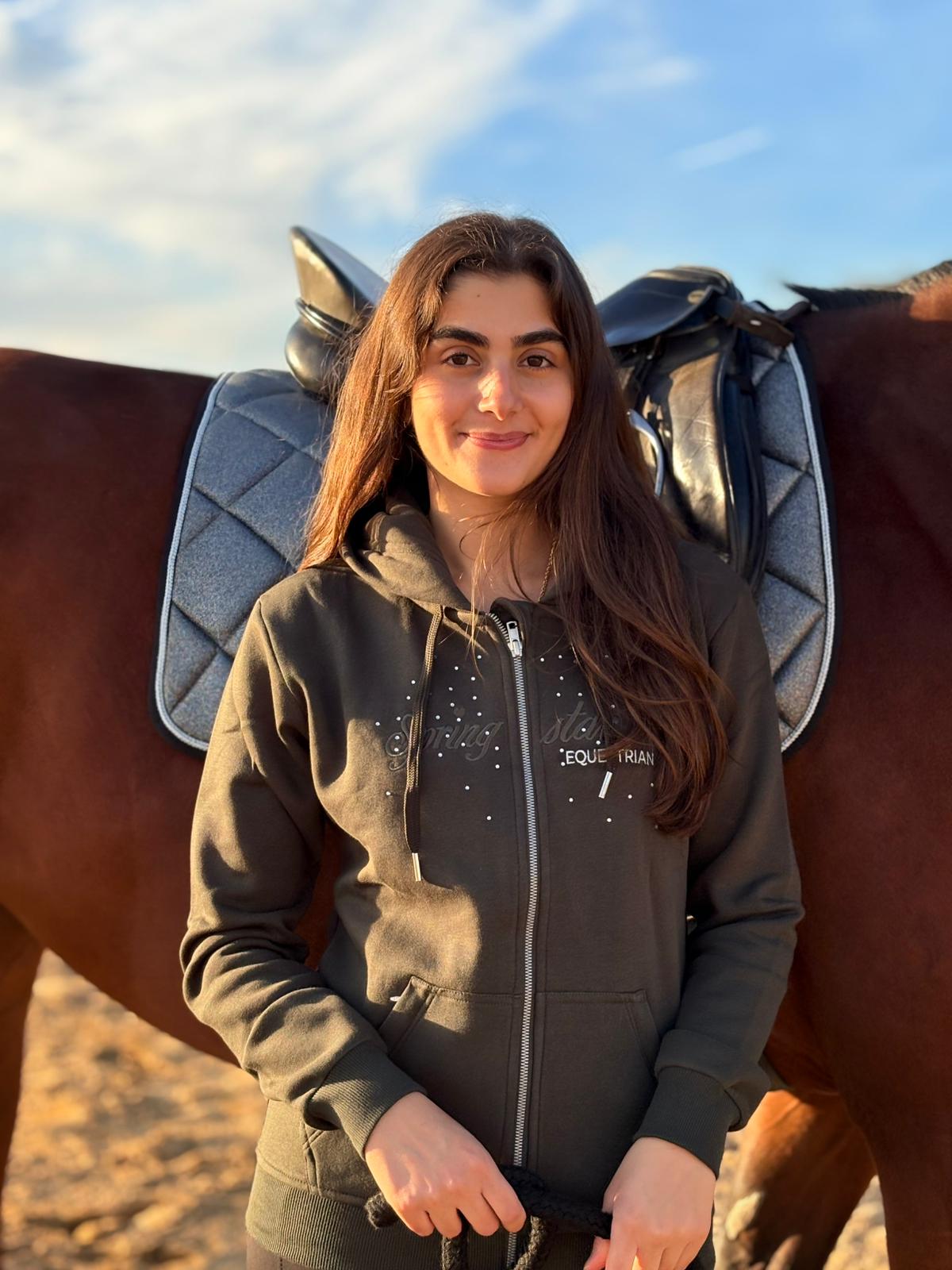 Springstar Damen Hoodie mit Strass Anouk khaki grün Reitmode Kapuzenpullover Equestrian Glitzer Sweatjacke mit Kapuze
