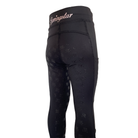Rückansicht der schwarzen Springstar Kinder Reitleggings Sternenglück auf einer Schneiderpuppe zur Darstellung des Silikon-Grip Vollbesatzes.