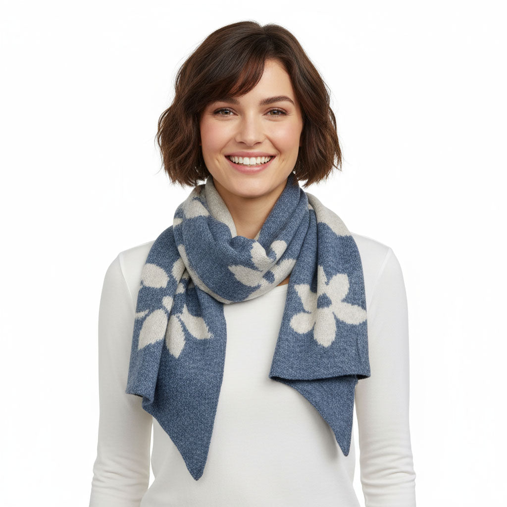 damen schal mit blumenmuster jeans blau