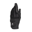 Handrücken des schwarzen Springstar Mesh-Reithandschuhs Glory 2.0 mit elastischem Mesh-Einsatz und schwarzem Glitzer-Klettverschluss.