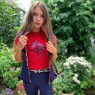 pailletten shirt nina rot glitzer tshirt spooks weste glitzer gürtel steppweste