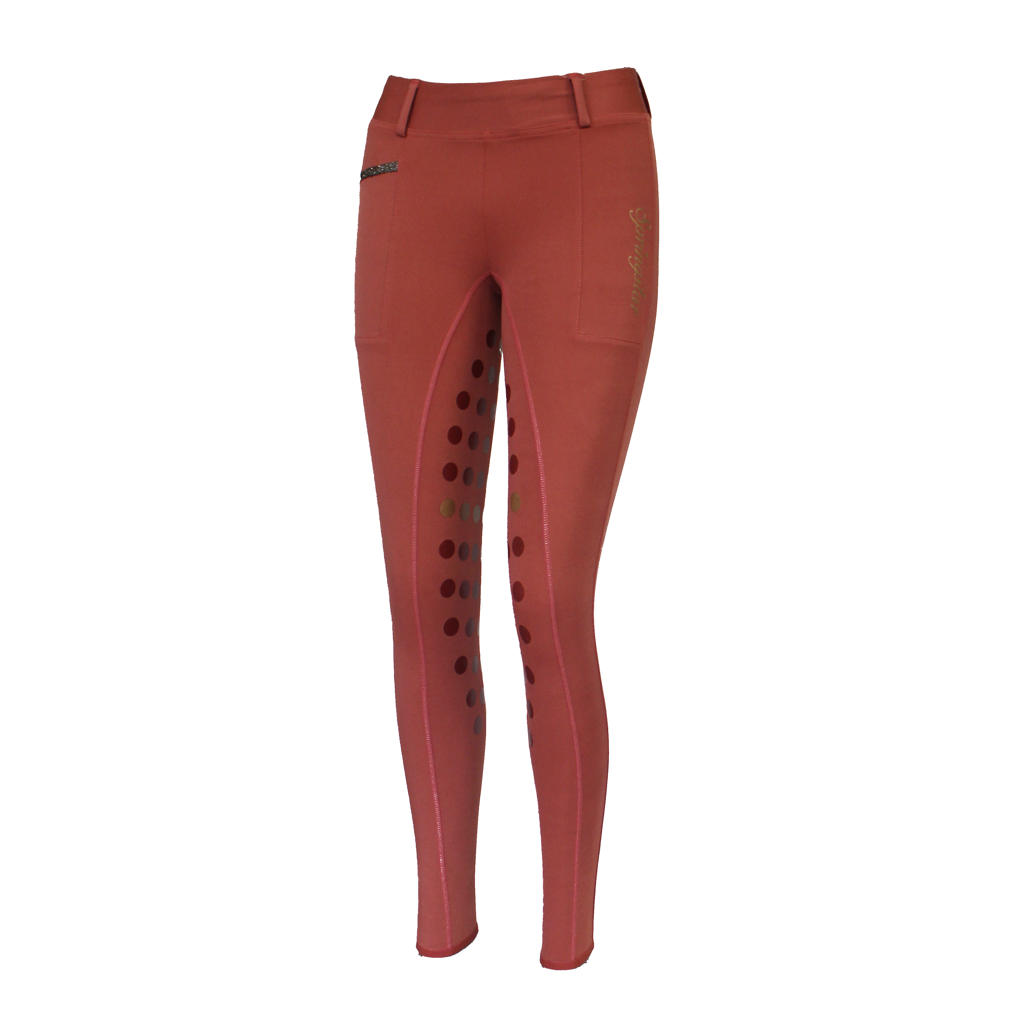 glitzer reitleggings marsalla gold mit handytasche gürtelschlaufen spingstar spooks silikon vollbesatz
