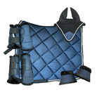 Schabrackenset Glitzer, Reitset Blau Silber, Springstar Schabracke, Fliegenhaube Glitzer, Gamaschen Set Pferd, Reitoutfit mit Glitzer, Schabracke mit Glitzerbiese, Turnierset Pferd, Hufglocken