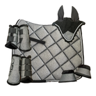 Schabrackenset Glitzer, Reitset Silber, Springstar Schabracke, Fliegenhaube Glitzer, Gamaschen Set Pferd, Reitoutfit mit Glitzer, Schabracke mit Glitzerbiese, Turnierset Pferd, Hufglocken