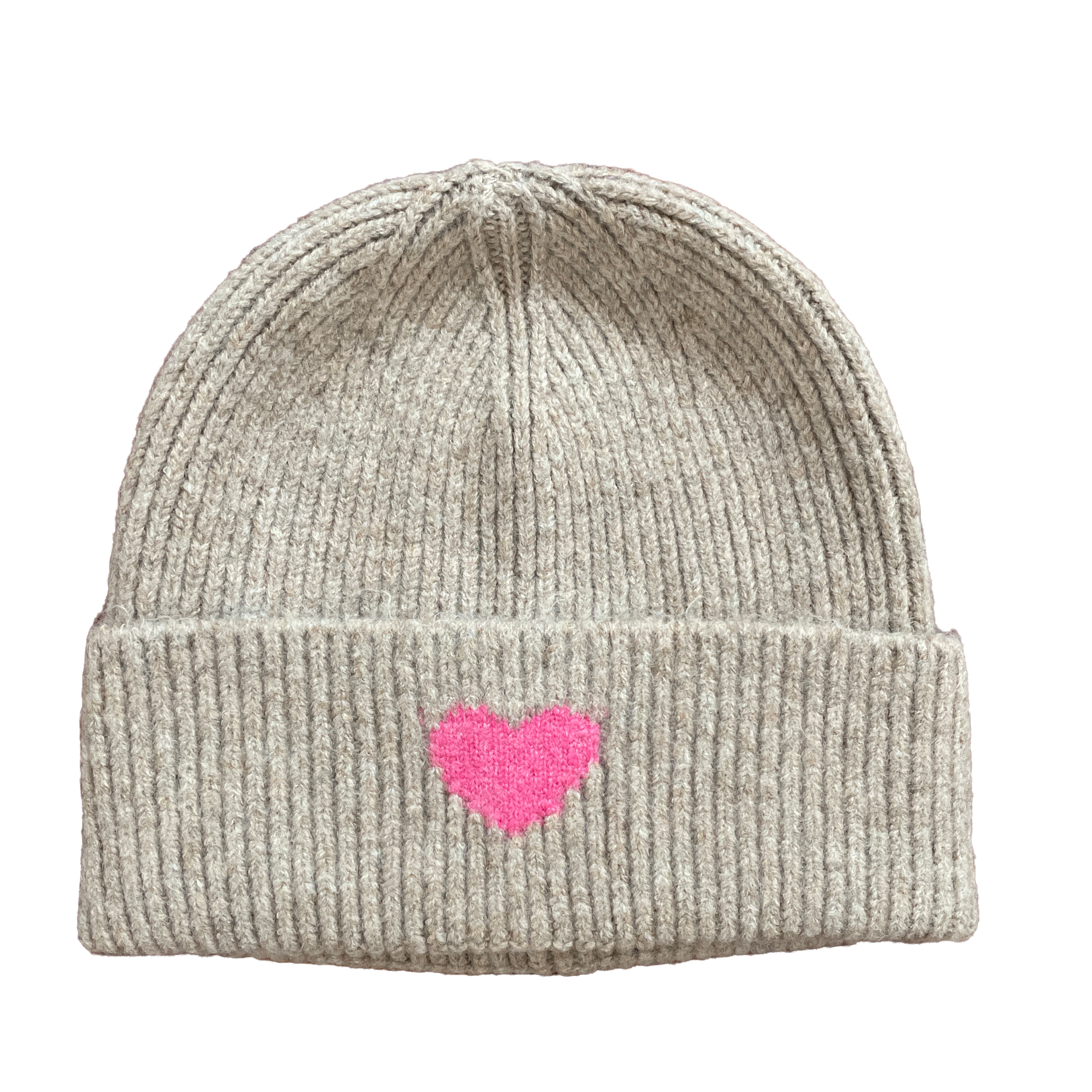 Warmer Damen Woll Beanie mit Herz Beige Pink Springstar 