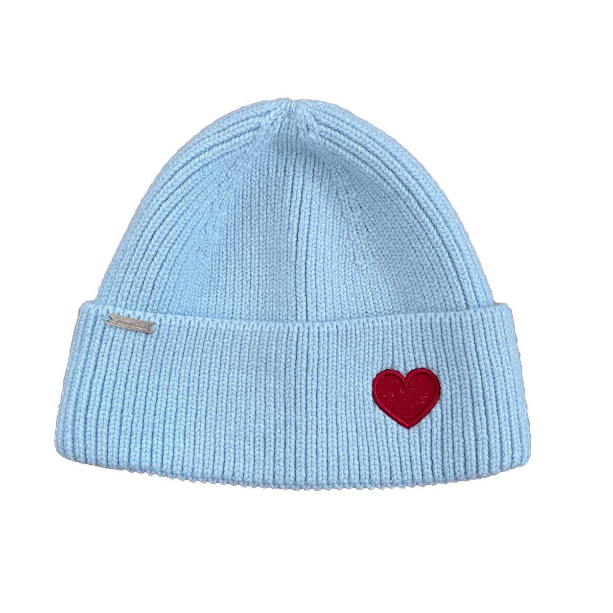 Damen Winter Strickmütze mit Herz Hellblau rot