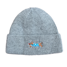 damen winter strickmütze sophie dackel stickerei grau mit partyhut
