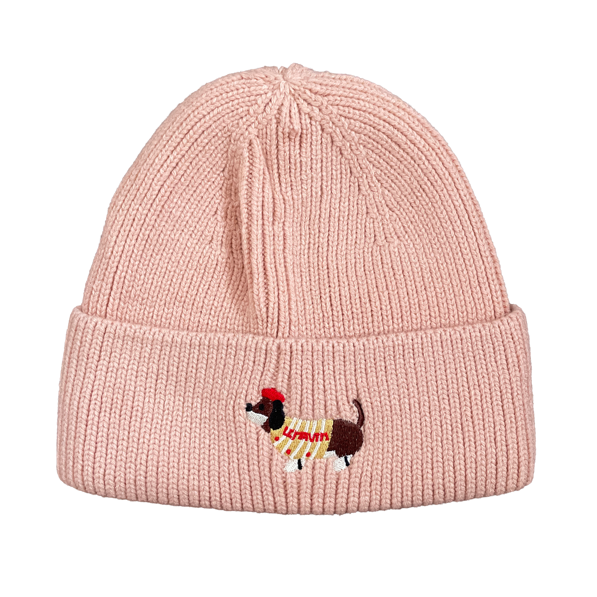 damen winter strickmütze sophie dackel stickerei rosa 
