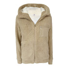 Teddy Jacke Damen Fleecejacke mit Kapuze beige