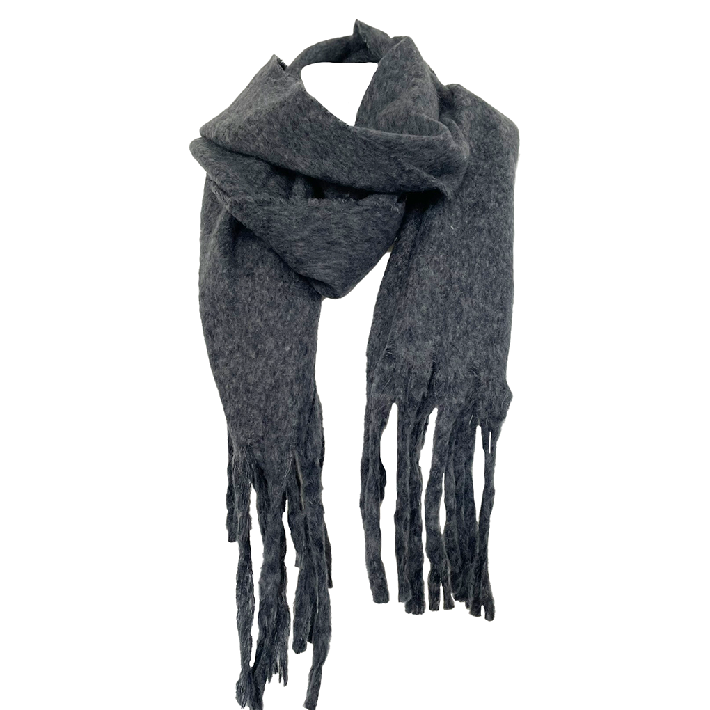 Wollschal Damen Melanie von SPRINGSTAR in Dim Grey – Wollmix mit Fransen