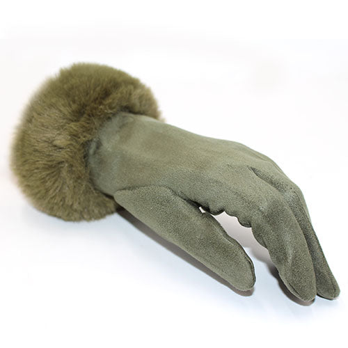 wildleder handschuhe amy khaki grün kunstfell 