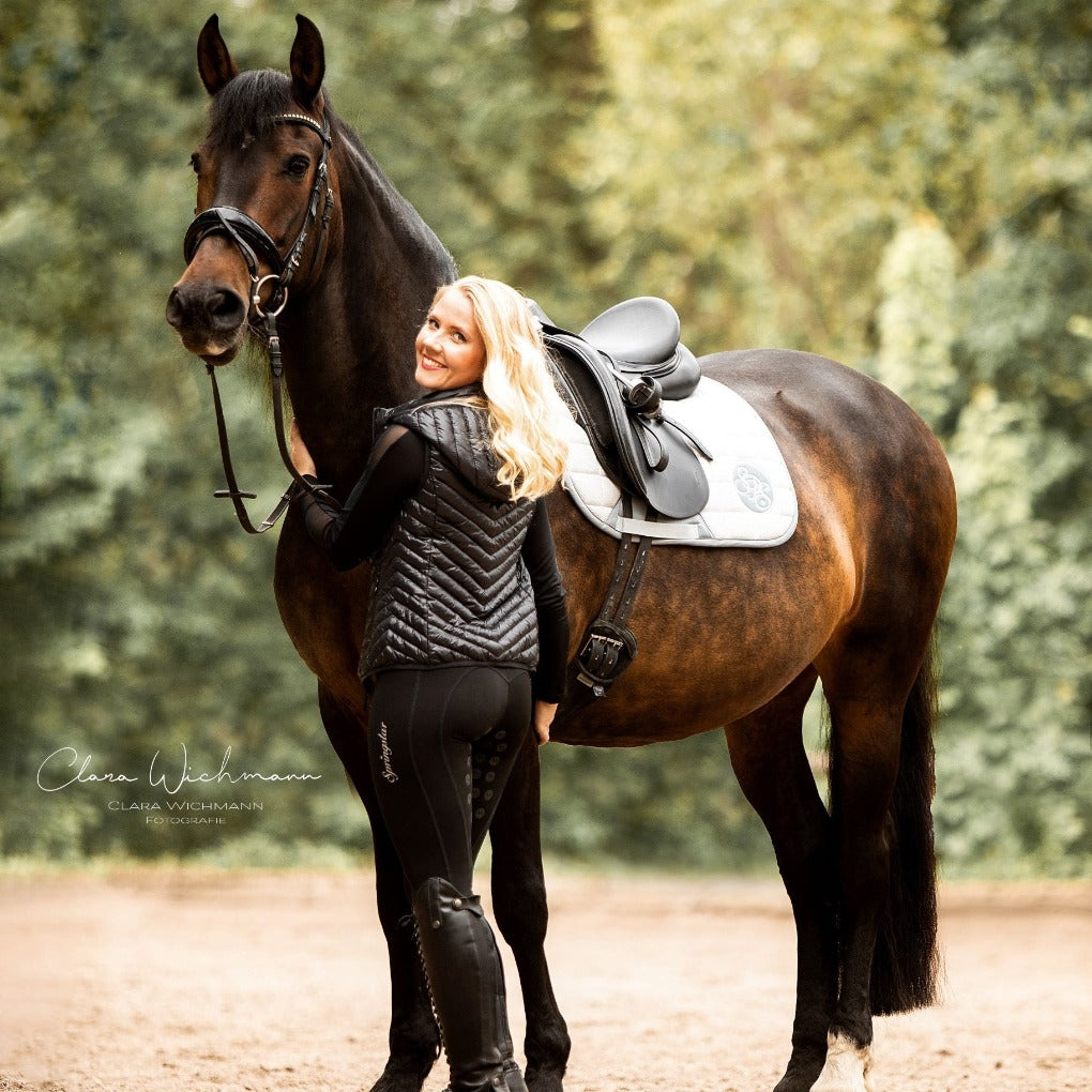 reitleggings mit handytasche sweetherart springstar schwarz silber sommer reithose damen silikon grip vollbesatz