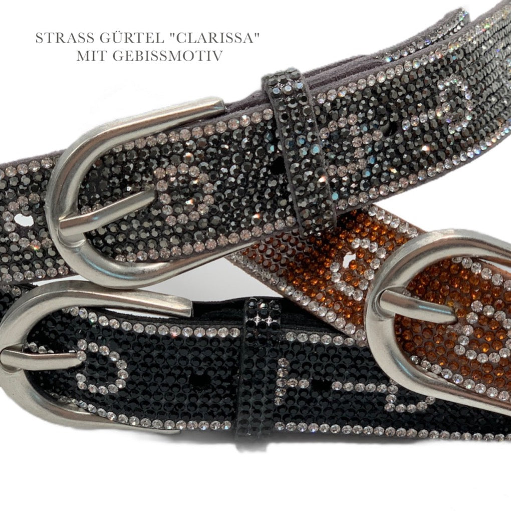 strass gürtel clarissa anthra it gebissmotiv glitzergürtel reitgürtel - springstar-spook-fashion-sps