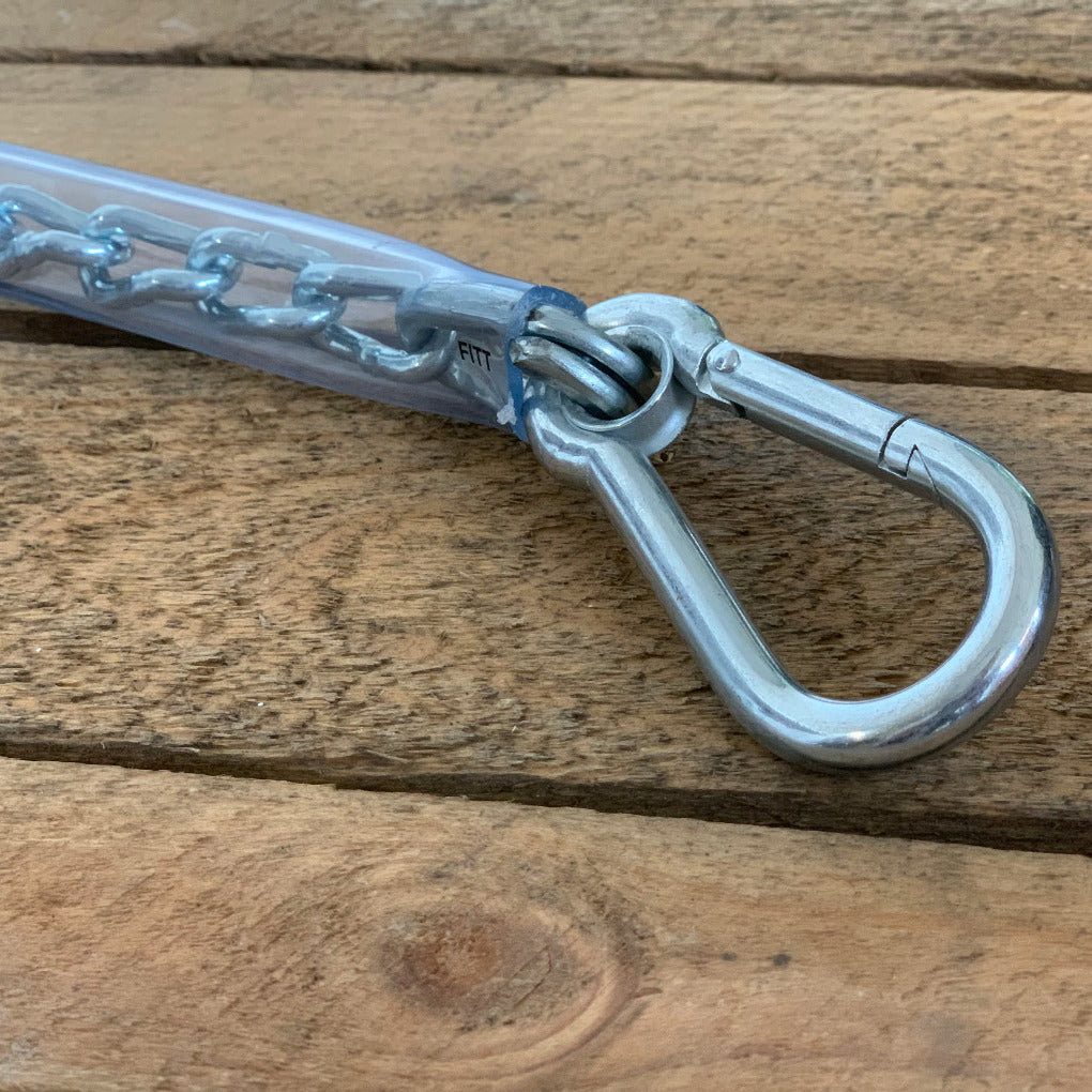 anbindekette mit panikhaken pferd pvc überzug hänger anbinden karabiner robust 70cm 50cm 