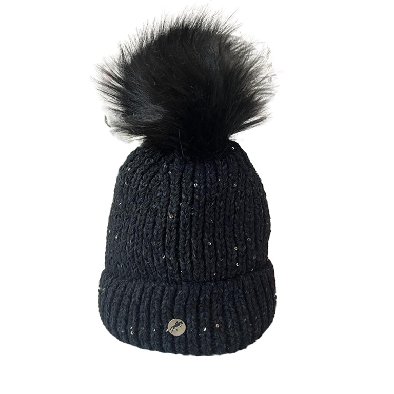 bommelmütze damen Alma,blau,payetten,bommel,flecce,warm,kunstbommel,glitzer