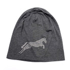 dünne mütze damen sport amina grau rosa pferd motiv springpferd beanie skatermütze glitzer strass strasssteine springstar