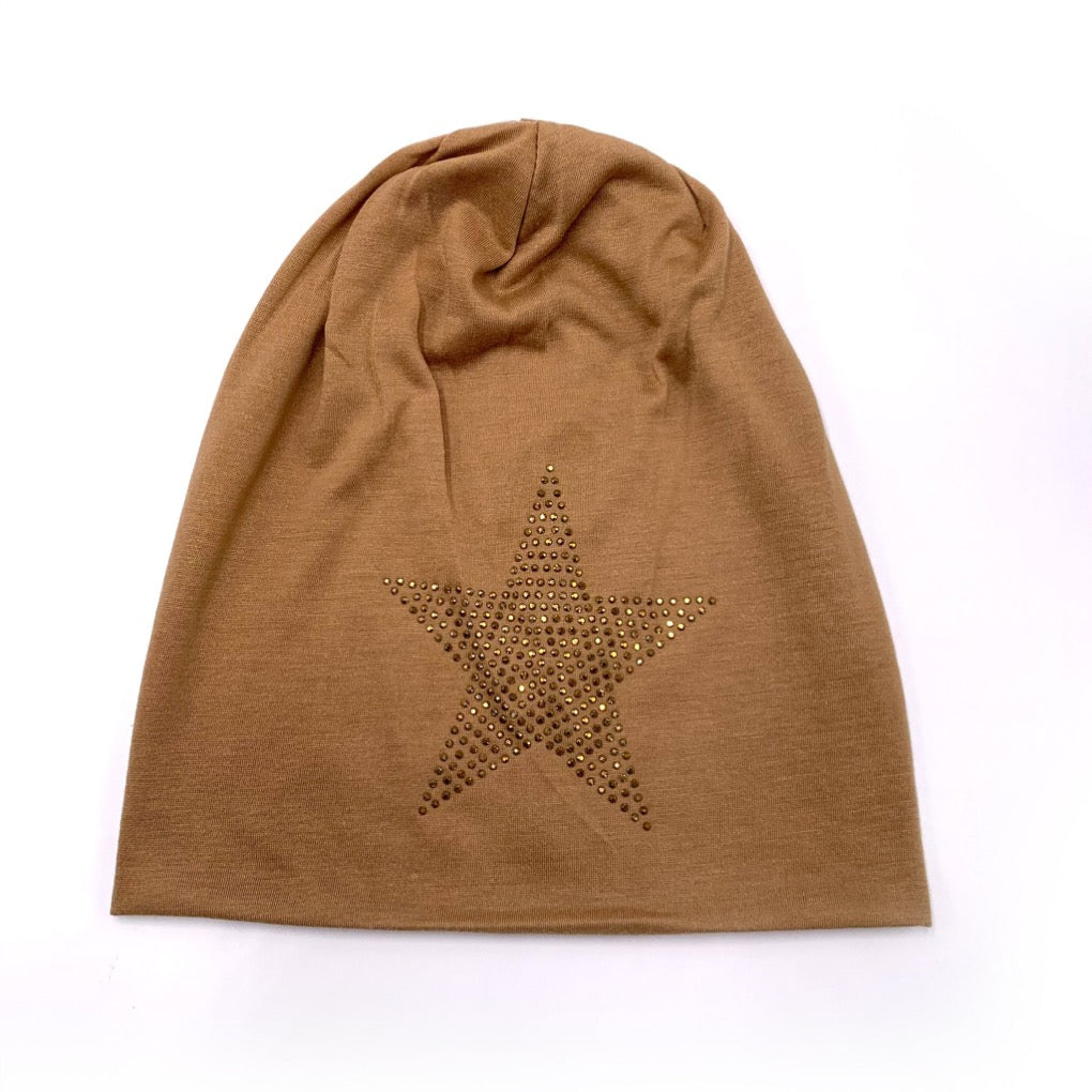 dünne mützedamen sport amina braun stern sternemotiv glitzer strass strasssteine beanie lässig star skater 
